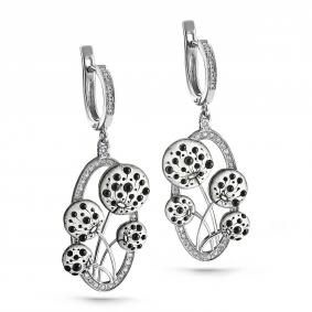 Серьги из белого золота KABAROVSKY K12-11229-1022 с бриллиантом, финифтью и чёрным бриллиантом K12-11229-1022 фото