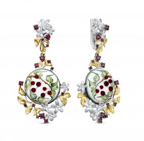 Серьги из белого золота KABAROVSKY K12-11240-8522 с топазом и финифтью K12-11240-8522 фото