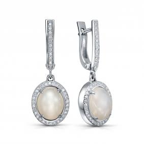 Серьги из белого золота KABAROVSKY K12-11302/1-9000 с бриллиантом и лунным камнем K12-11302/1-9000 фото