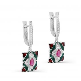 Серьги из белого золота KABAROVSKY K12-11349-3401 с бриллиантом, рубином и эмалью K12-11349-3401 фото