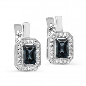 Серьги из белого золота KABAROVSKY K12-11428-2300 с бриллиантом и Лондон топазом K12-11428-2300 фото