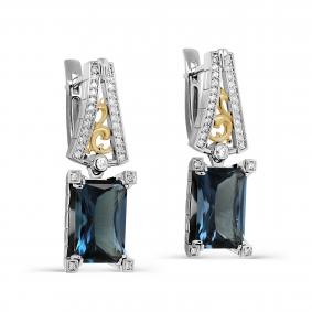 Серьги из белого золота KABAROVSKY K12-11629-2300 с бриллиантом и Лондон топазом K12-11629-2300 фото