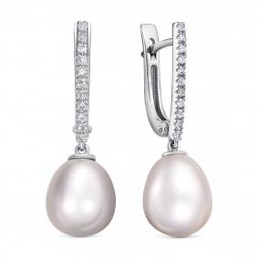 Серьги из белого золота KABAROVSKY K12-11661-21000 с бриллиантом и жемчугом K12-11661-21000 фото