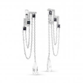 Серьги из белого золота KABAROVSKY K12-11802-5589 с бриллиантом, сапфиром и горным хрусталём K12-11802-5589 фото