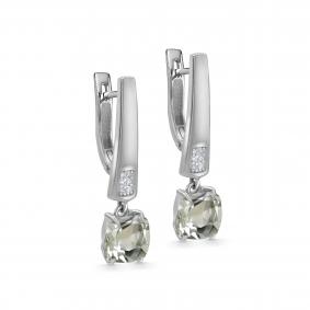 Серьги из белого золота KABAROVSKY K12-11877-21100 с бриллиантом и празиолитом K12-11877-21100 фото