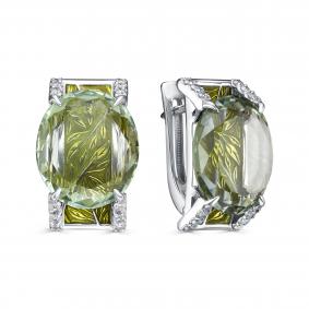 Серьги из белого золота KABAROVSKY K12-12006-21113 с бриллиантом, эмалью и празиолитом K12-12006-21113 фото