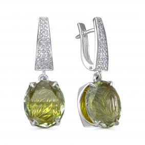Серьги из белого золота KABAROVSKY K12-12007-21113 с бриллиантом, эмалью и празиолитом K12-12007-21113 фото
