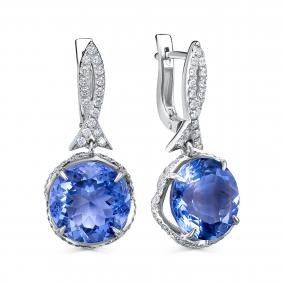 Серьги из белого золота KABAROVSKY с бриллиантом и флюоритом K12-12069-13700 K12-12069-13700 фото