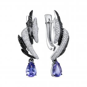 Серьги из белого золота KABAROVSKY K12-12075-10089 с бриллиантом и танзанитом K12-12075-10089 фото