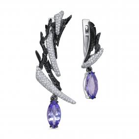 Серьги из белого золота KABAROVSKY K12-12079-10089 с бриллиантом и танзанитом K12-12079-10089 фото