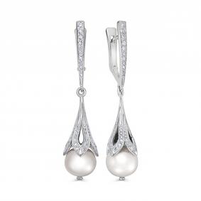 Серьги из белого золота KABAROVSKY K12-12085-1500 с бриллиантом и жемчугом K12-12085-1500 фото