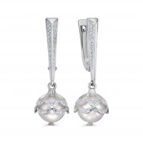Серьги из белого золота KABAROVSKY K12-12087-1500 с бриллиантом и жемчугом K12-12087-1500 фото