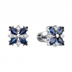 Серьги из белого золота KABAROVSKY K12-12126-1189 с бриллиантом и сапфиром K12-12126-1189 фото
