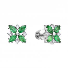 Серьги из белого золота KABAROVSKY K12-12126-1200 с бриллиантом и изумрудом K12-12126-1200 фото
