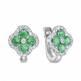 Серьги из белого золота KABAROVSKY K12-12129-1200 с бриллиантом и изумрудом K12-12129-1200 фото