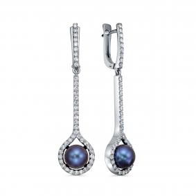 Серьги из белого золота KABAROVSKY K12-12201-1600 с бриллиантом и жемчугом K12-12201-1600 фото
