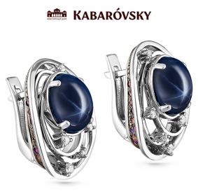 Золотые серьги KABAROVSKY K12-1390-1400 с бриллиантом и сапфиром K12-1390-1400 фото