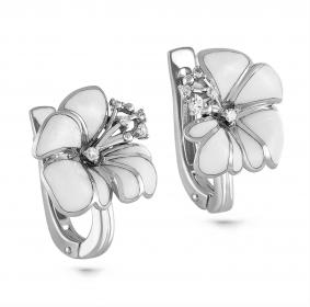 Серьги из белого золота KABAROVSKY K12-1391-1010 с бриллиантом и эмалью K12-1391-1010 фото