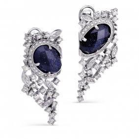 Серьги из белого золота KABAROVSKY K12-1684-1300 с бриллиантом и авантюрином K12-1684-1300 фото
