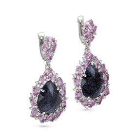 Серьги из белого золота KABAROVSKY K12-1702-1300 с бриллиантом, сапфиром и авантюрином K12-1702-1300 фото