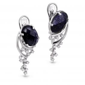 Серьги из белого золота KABAROVSKY K12-1738-1300 с бриллиантом и авантюрином K12-1738-1300 фото