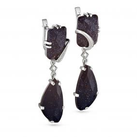 Серьги из белого золота KABAROVSKY K12-1755-1300 с бриллиантом и авантюрином K12-1755-1300 фото