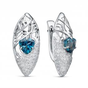 Серебряные серьги KABAROVSKY K12-177-2300 с фианитом и Лондон топазом K12-177-2300 фото