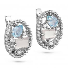 Серьги из белого золота KABAROVSKY K12-1980-4500 с топазом, бриллиантом и лунным камнем K12-1980-4500 фото
