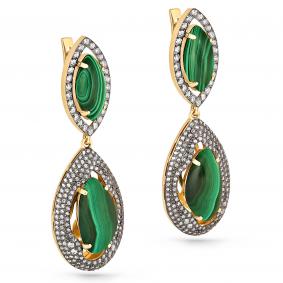 Серьги из лимонного золота KABAROVSKY K12-21053-4600 с бриллиантом и малахитом K12-21053-4600 фото