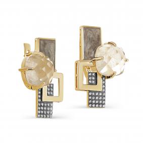 Серьги из лимонного золота KABAROVSKY K12-21063-5125 с бриллиантом, кварцем и эмалью K12-21063-5125 фото