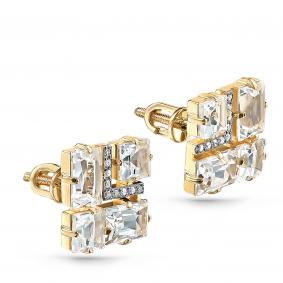 Золотые серьги KABAROVSKY K12-21112-5500 с бриллиантом и горным хрусталём K12-21112-5500 фото