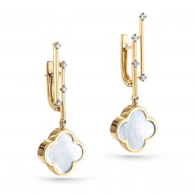 Серьги из лимонного золота KABAROVSKY K12-21188-6200 с бриллиантом и перламутром K12-21188-6200 фото