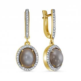 Серьги из лимонного золота KABAROVSKY K12-21302/1-8700 с бриллиантом и лунным камнем K12-21302/1-8700 фото