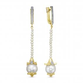 Серьги из лимонного золота KABAROVSKY K12-21319-13500 с бриллиантом и жемчугом K12-21319-13500 фото
