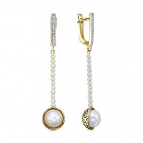 Серьги из лимонного золота KABAROVSKY K12-21320-13500 с бриллиантом и жемчугом K12-21320-13500 фото