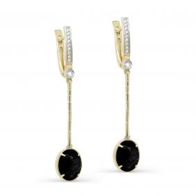 Серьги из лимонного золота KABAROVSKY K12-21386-6700 с бриллиантом и ониксом K12-21386-6700 фото