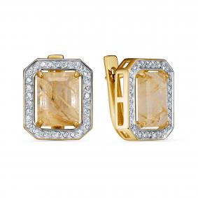 Золотые серьги KABAROVSKY K12-21429-5100 с бриллиантом и кварцем K12-21429-5100 фото