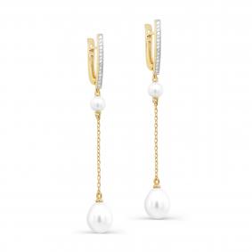 Серьги из лимонного золота KABAROVSKY K12-21472-1500 с бриллиантом и жемчугом K12-21472-1500 фото