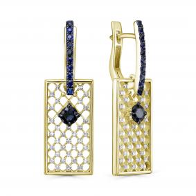 Серьги из лимонного золота KABAROVSKY K12-21569-1100 с бриллиантом и сапфиром K12-21569-1100 фото