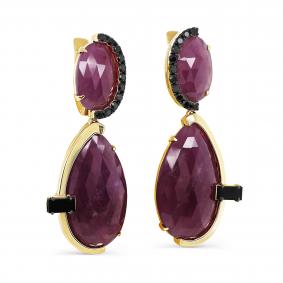 Серьги из лимонного золота KABAROVSKY K12-21607-0189 с рубином, ониксом и чёрным бриллиантом K12-21607-0189 фото