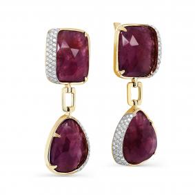 Серьги из лимонного золота KABAROVSKY K12-21613-0100 с бриллиантом и рубином K12-21613-0100 фото
