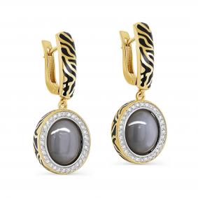 Серьги из лимонного золота KABAROVSKY K12-21658-8702 с бриллиантом, эмалью и лунным камнем K12-21658-8702 фото