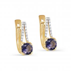 Серьги из лимонного золота KABAROVSKY K12-21798-21300 с бриллиантом и иолитом K12-21798-21300 фото