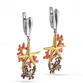 Серьги из золочёного серебра KABAROVSKY K12-218-7901 с фианитом и эмалью K12-218-7901 фото