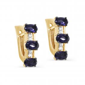 Серьги из лимонного золота KABAROVSKY K12-21805-21300 с бриллиантом и иолитом K12-21805-21300 фото