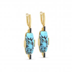 Серьги из лимонного золота KABAROVSKY K12-21836-70589 с бирюзой и чёрным бриллиантом K12-21836-70589 фото