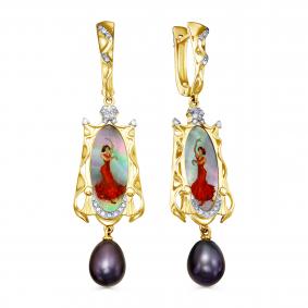 Серьги из лимонного золота KABAROVSKY K12-21845-8600 с бриллиантом, жемчугом и перламутром K12-21845-8600 фото