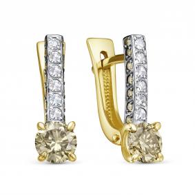 Серьги из лимонного золота KABAROVSKY K12-21884-9289 с бриллиантом и коньячным бриллиантом K12-21884-9289 фото