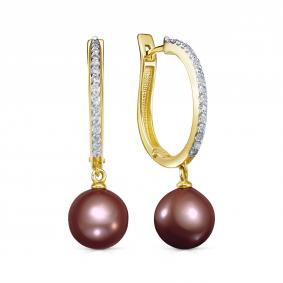 Серьги из лимонного золота KABAROVSKY K12-21956-22500 с бриллиантом и жемчугом K12-21956-22500 фото
