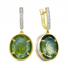 Серьги из лимонного золота KABAROVSKY K12-22000-21105 с бриллиантом, эмалью и празиолитом K12-22000-21105 фото